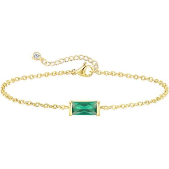 Womens Birthstone Bracelet Gold Plated Stackable Dainty Adjustable Jewelry Gift - Picture 7 of 7